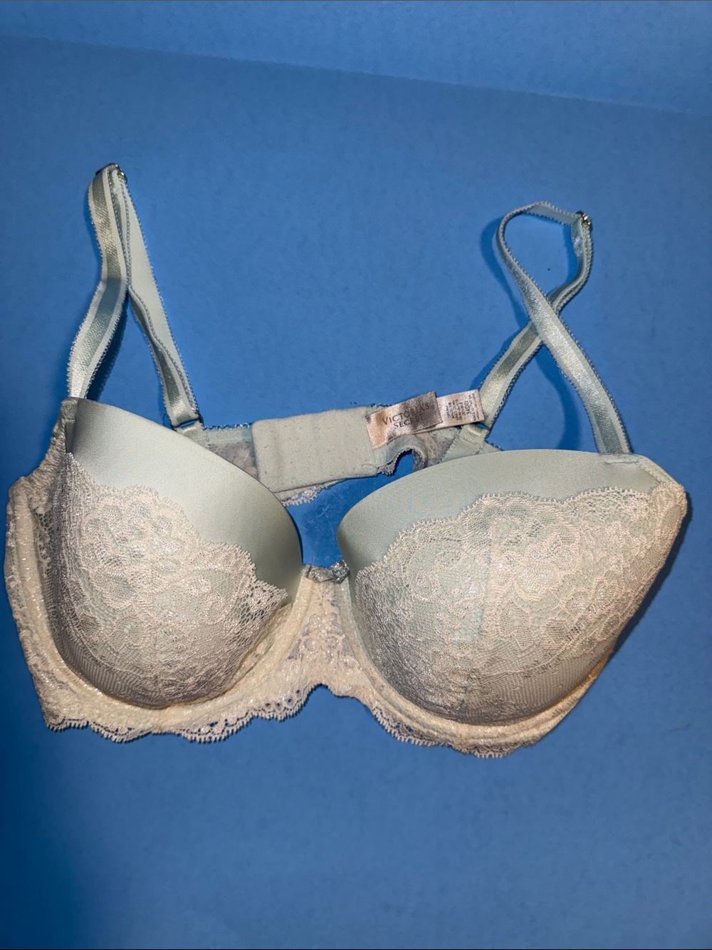 Victoria's Secret Light Blue Bra with Cream Lace Trim